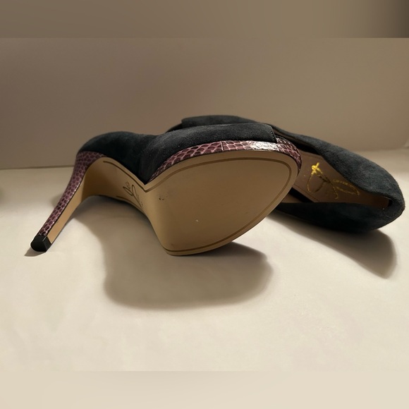 JOAN & DAVID - Blue Suede Purple Snake OpenToe High Heel Platforms - Sz 7M - Picture 12 of 14